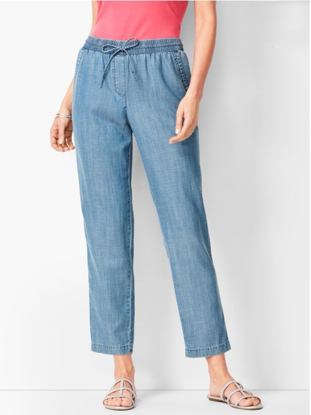 Talbots Chambray Easy Drawstring Crop Pants